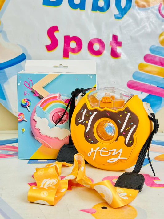Donut Water Bottle Leak-Resistant Donut Shaped Spout Bottle Kids Straw Bottle with Strap