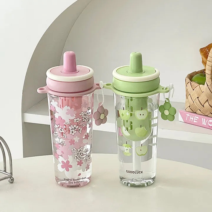 Floral design portable straw cup for kids 950 ml capacity