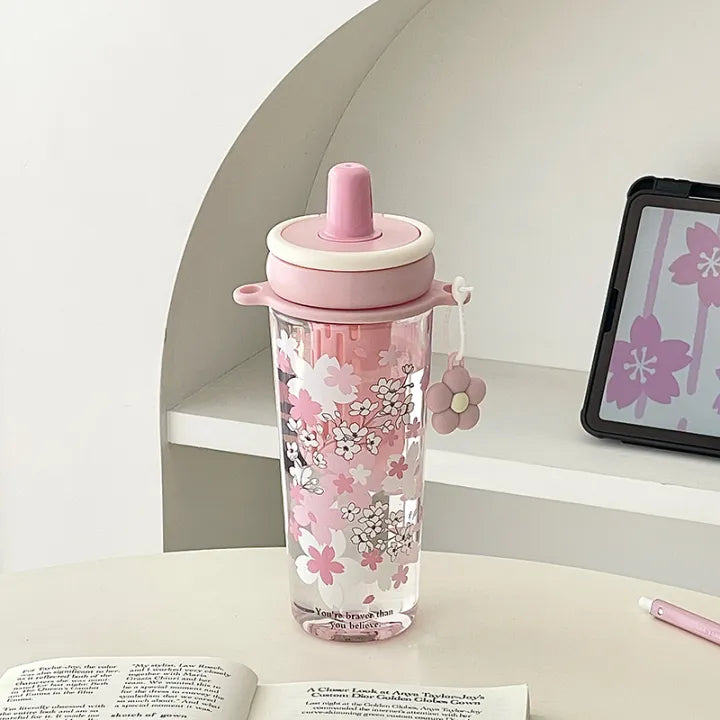 Floral design portable straw cup for kids 950 ml capacity