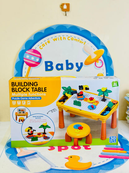 Kids building blocks activity table with stool