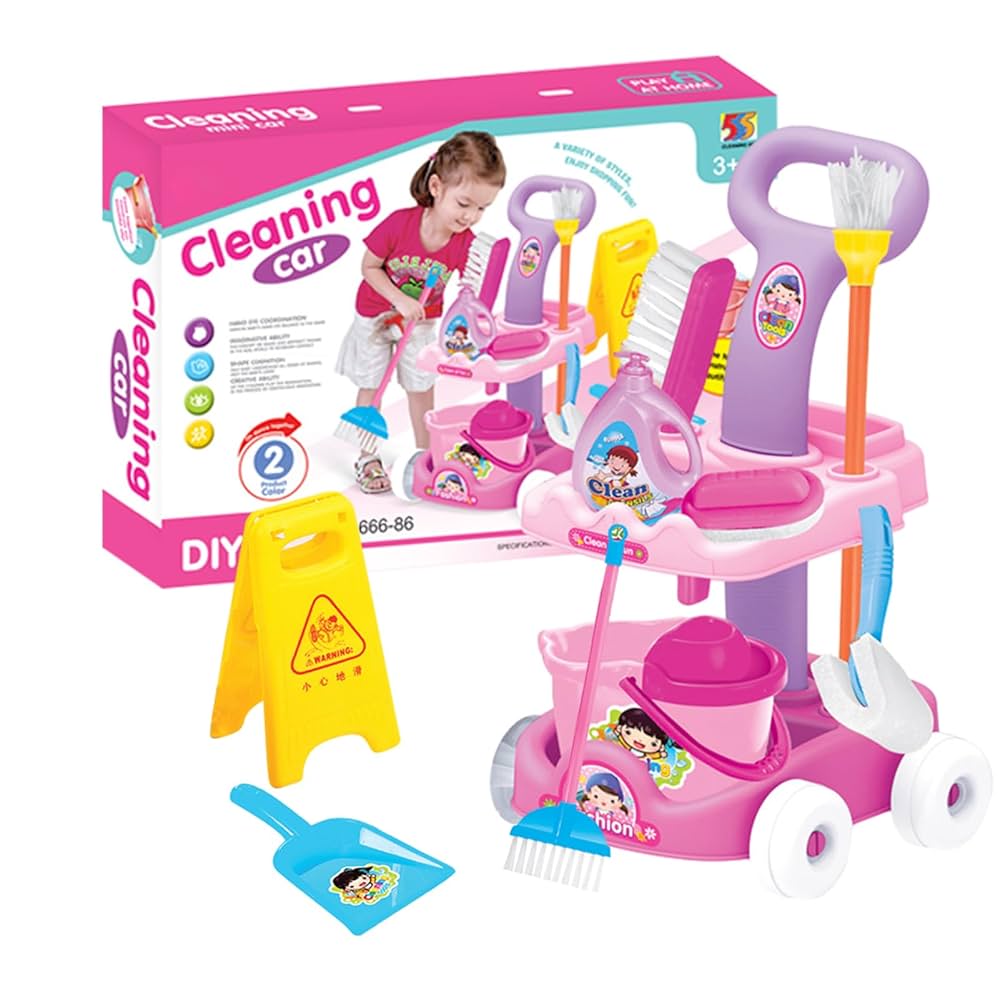 Realistic Cleaning Set Kit With Trolley Toy For Kid