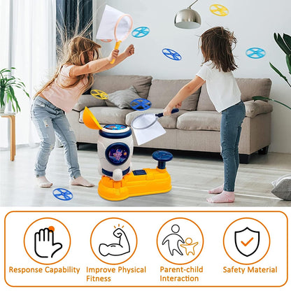 Kids space themed flying disc launcher toy