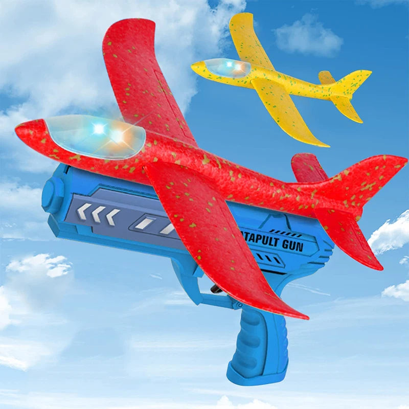 LED Airplane Launcher Gun Toy for Kids – Flying Glider Catapult Plane with Lights