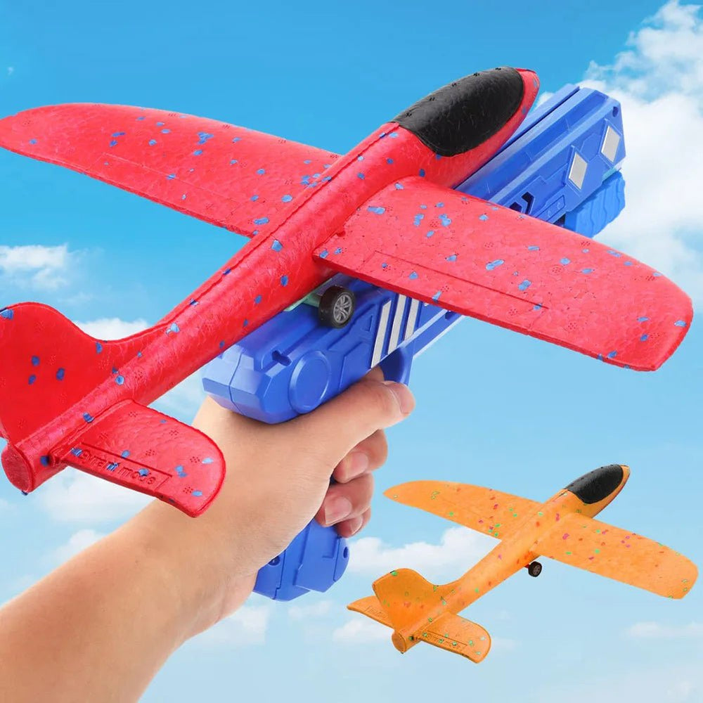 LED Airplane Launcher Gun Toy for Kids – Flying Glider Catapult Plane with Lights