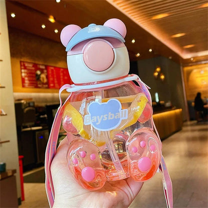 Transparent kids bottle with straw