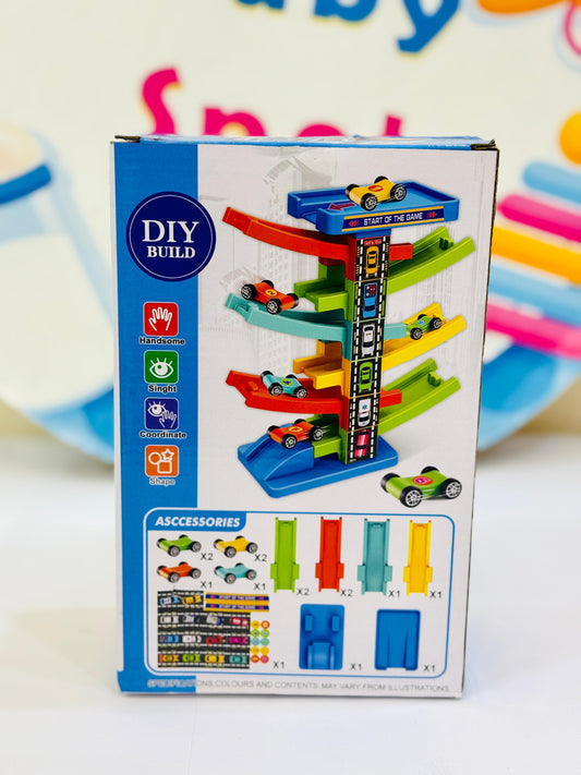 Toddler Car Ramp Toy with 6 Ramps and 8 Mini Cars for Racing Fun