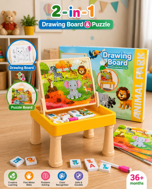 Drawing Board Animal Park With Multifunctional Magnetic Block Puzzle