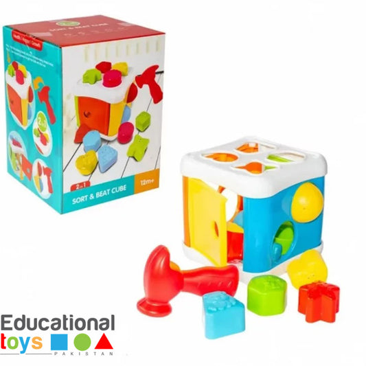Shape sorter and hammering cube toy for kids