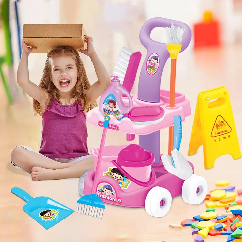 Realistic Cleaning Set Kit With Trolley Toy For Kid