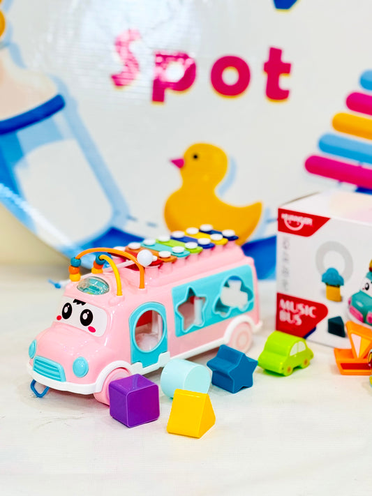 Let your little one explore the world of music and creativity with the Huanger 3-in-1 Music Xylophone Bus! Designed to entertain and educate, this multi-functional toy features a xylophone, piano keys, and shape-sorting blocks, making playtime both fun and educational.